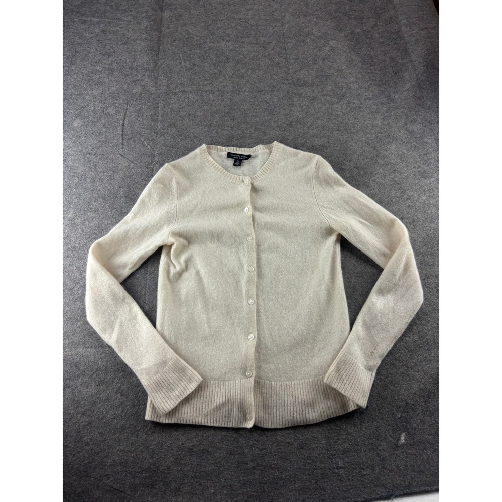 Saks Fifth Avenue 100% Cashmere Cardigan Sweater Cream Off White Womens M SEE